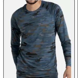 SAXX Blue Camo Crew-Neck Merino wool Baselayer Slim Fit Long Sleeve Top Size: S